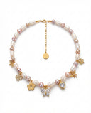 Golden Bloom Pearl Charm Choker